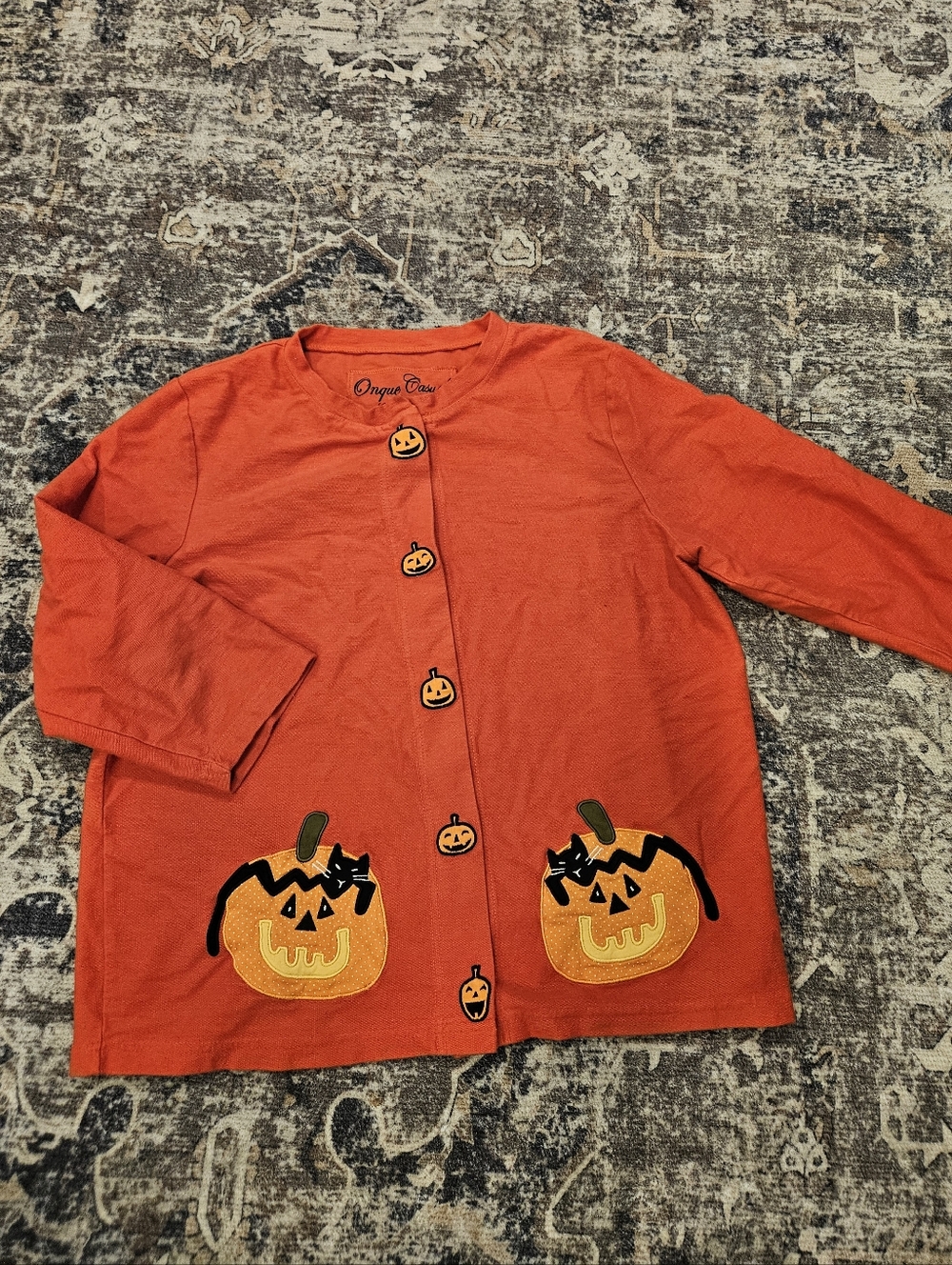 Womens Onque Casual L HALLOWEEN PUMPKIN CARDIGAN JUMPER Novelty Feminine